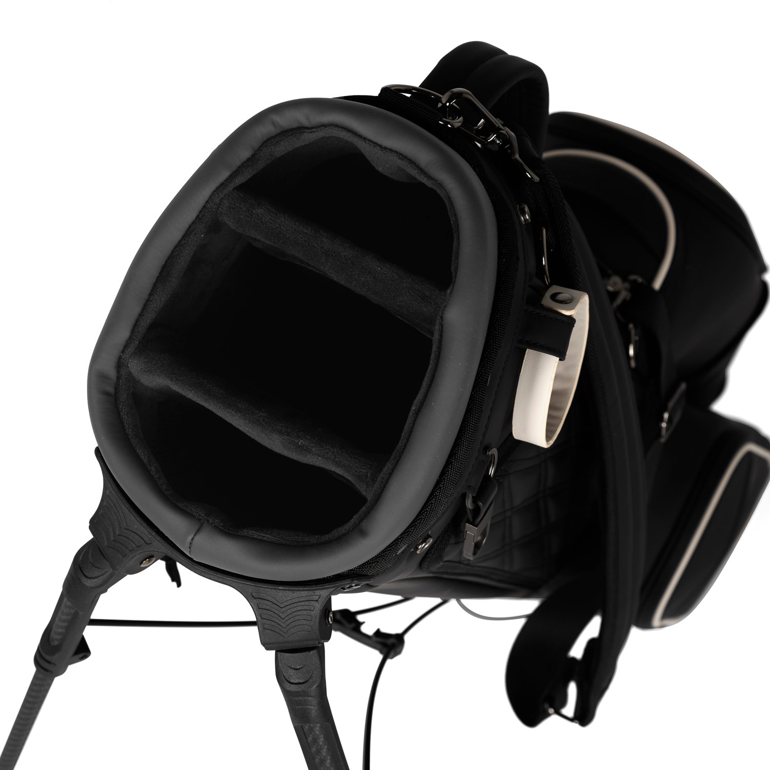 Top view of the Cornelli Deep black leather golf bag