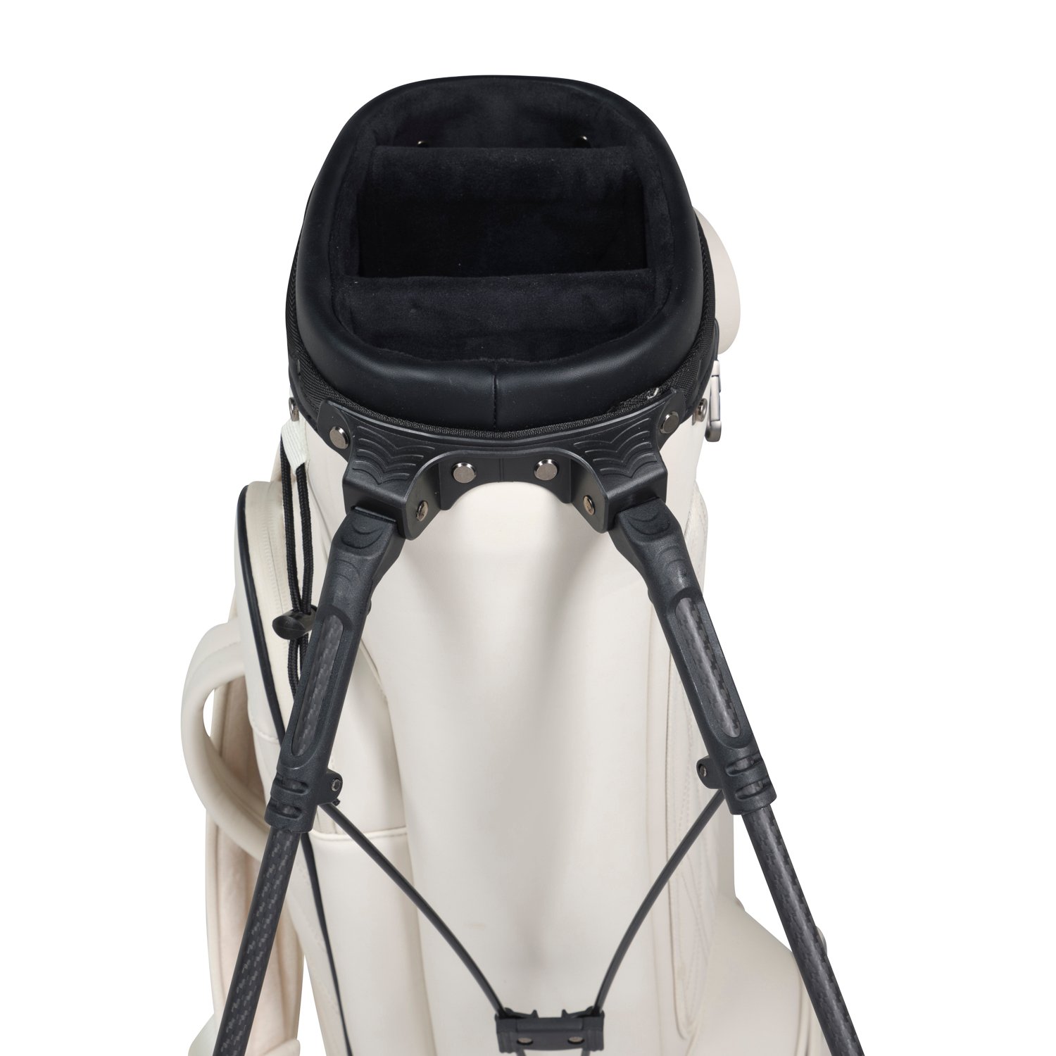Cornelli off-white golf bag close up shot of the 3-way top, fully enclosed dividers