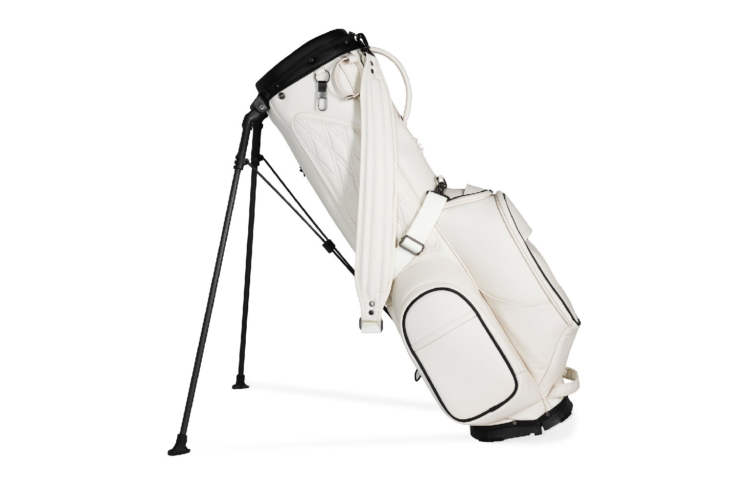Cornelli off-white luxury leather golf bag with magnetic pockets side view